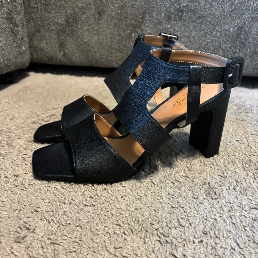 Signature by Journee Collection Leather Sandals- Open Square Toe, Block heel